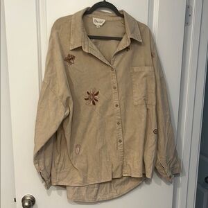 NWOT Beige Embroidered Button-Up Shirt